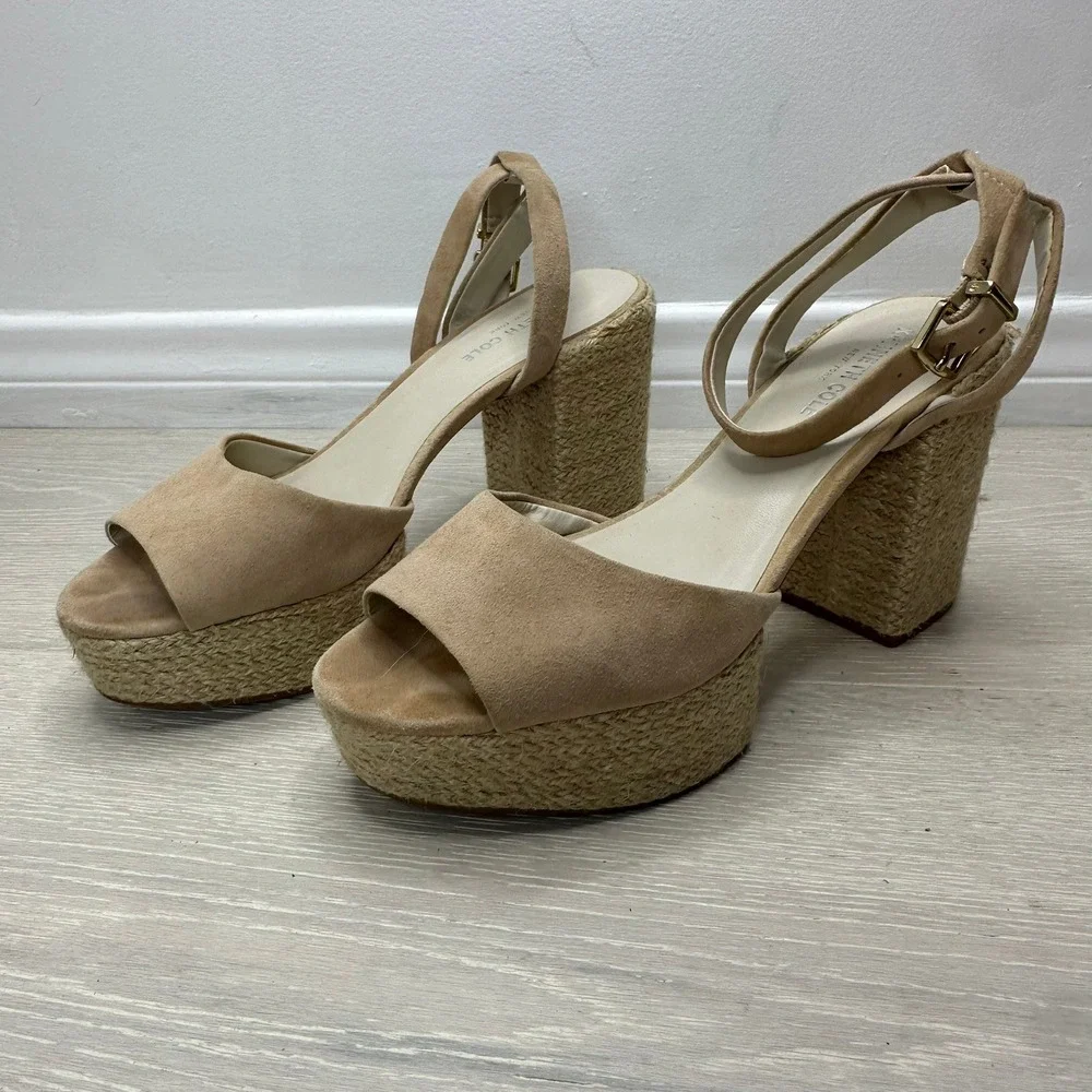 Kenneth Cole Pheonix Platform Espadrille Sandals Womens 8.5M Tan Suede Wedge